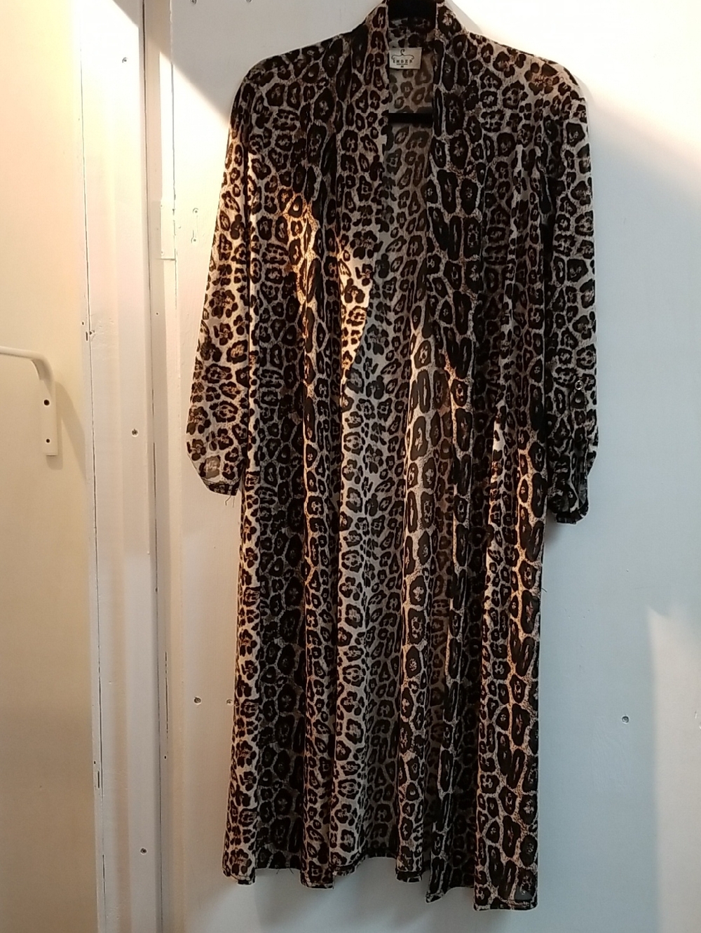 Leopard Print Women's Duster Jacket - Brown/Black